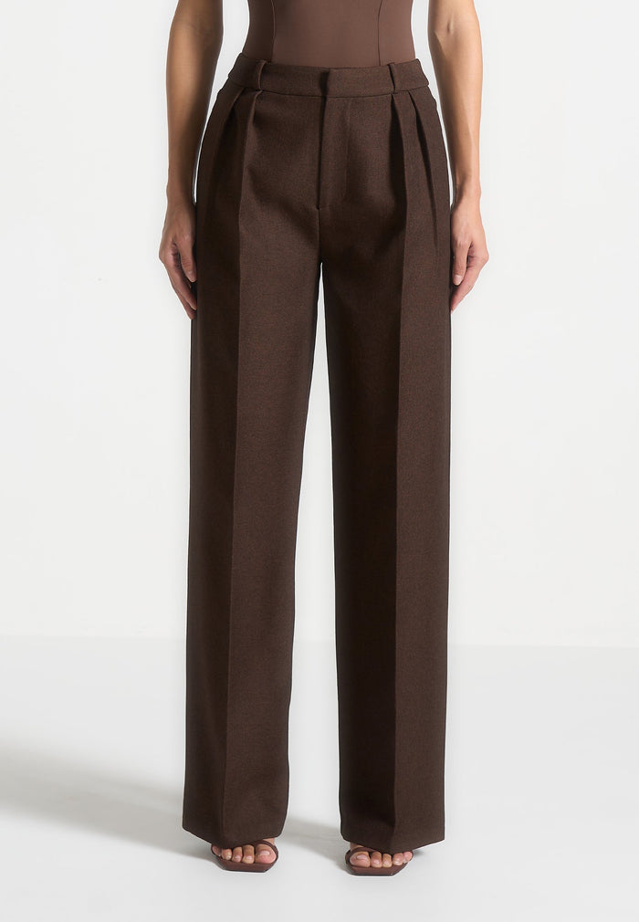Julie - Tailored Twin Pleat Trousers - Brown