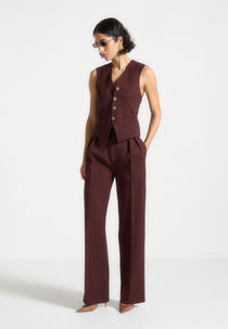 Julie - Tailored Twin Pleat Trousers - Wine Red