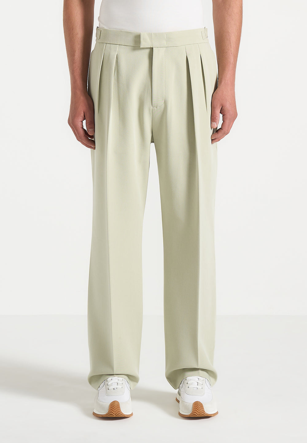 Pierre - Relaxed Fit Hatched Tailored Trousers - Sage