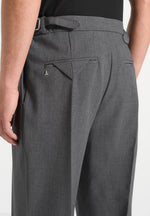 Pierre - Relaxed Fit Hatched Tailored Trousers - Grey