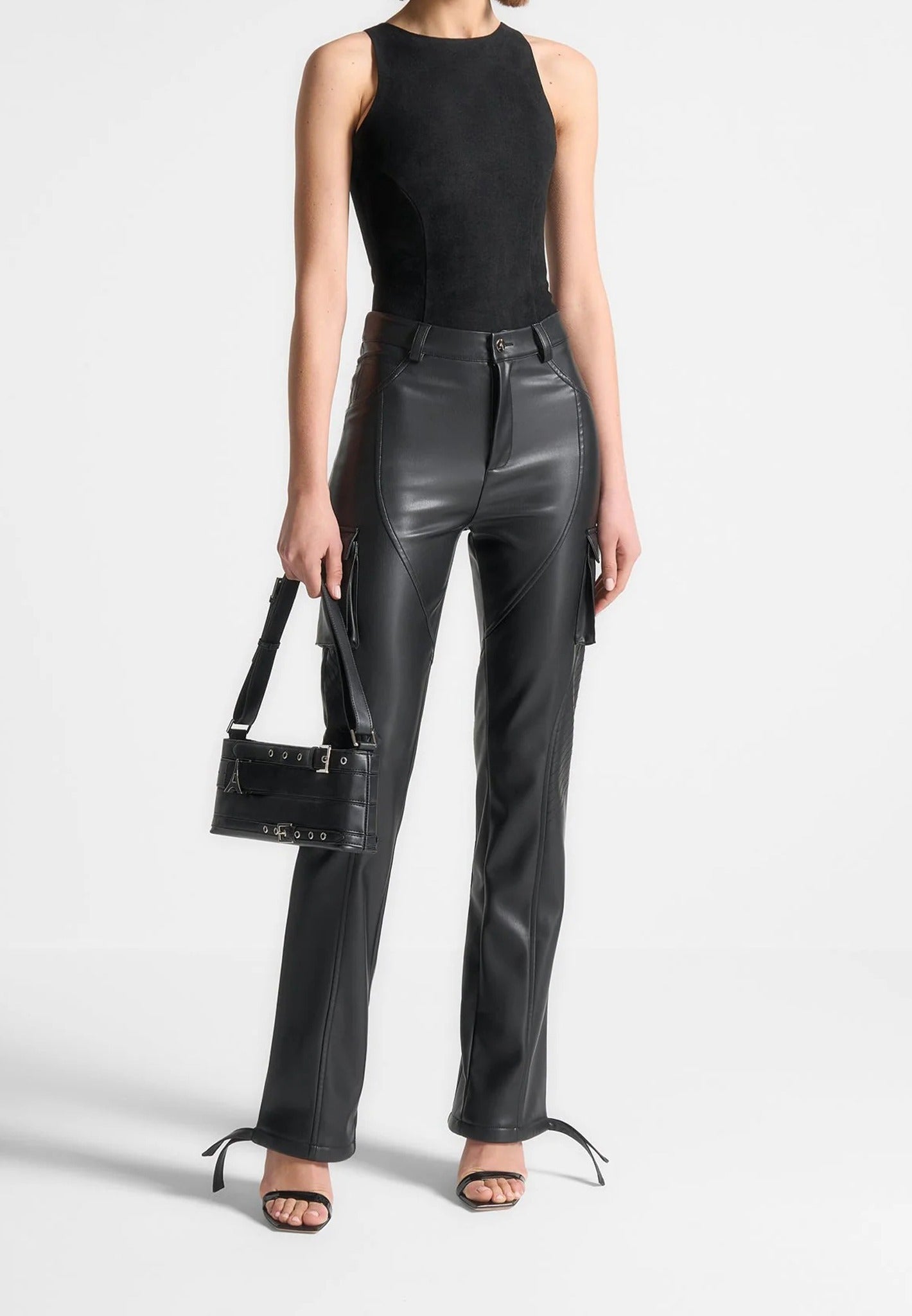 Adele - Suede Racer Neck Bodysuit - Black 