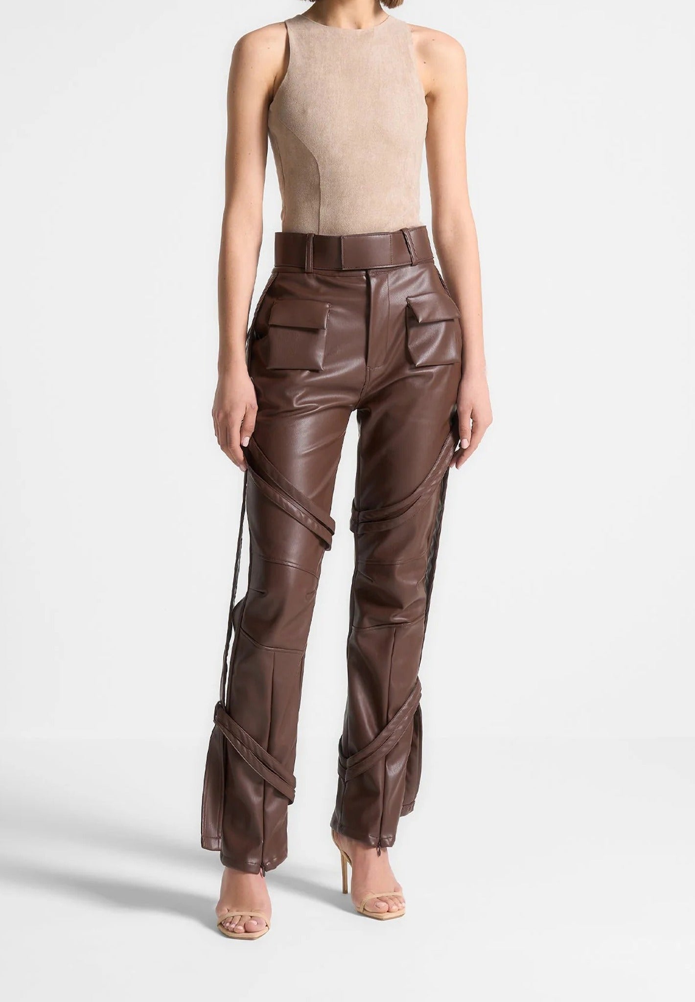 Adele - Suede Racer Neck Bodysuit - Taupe 