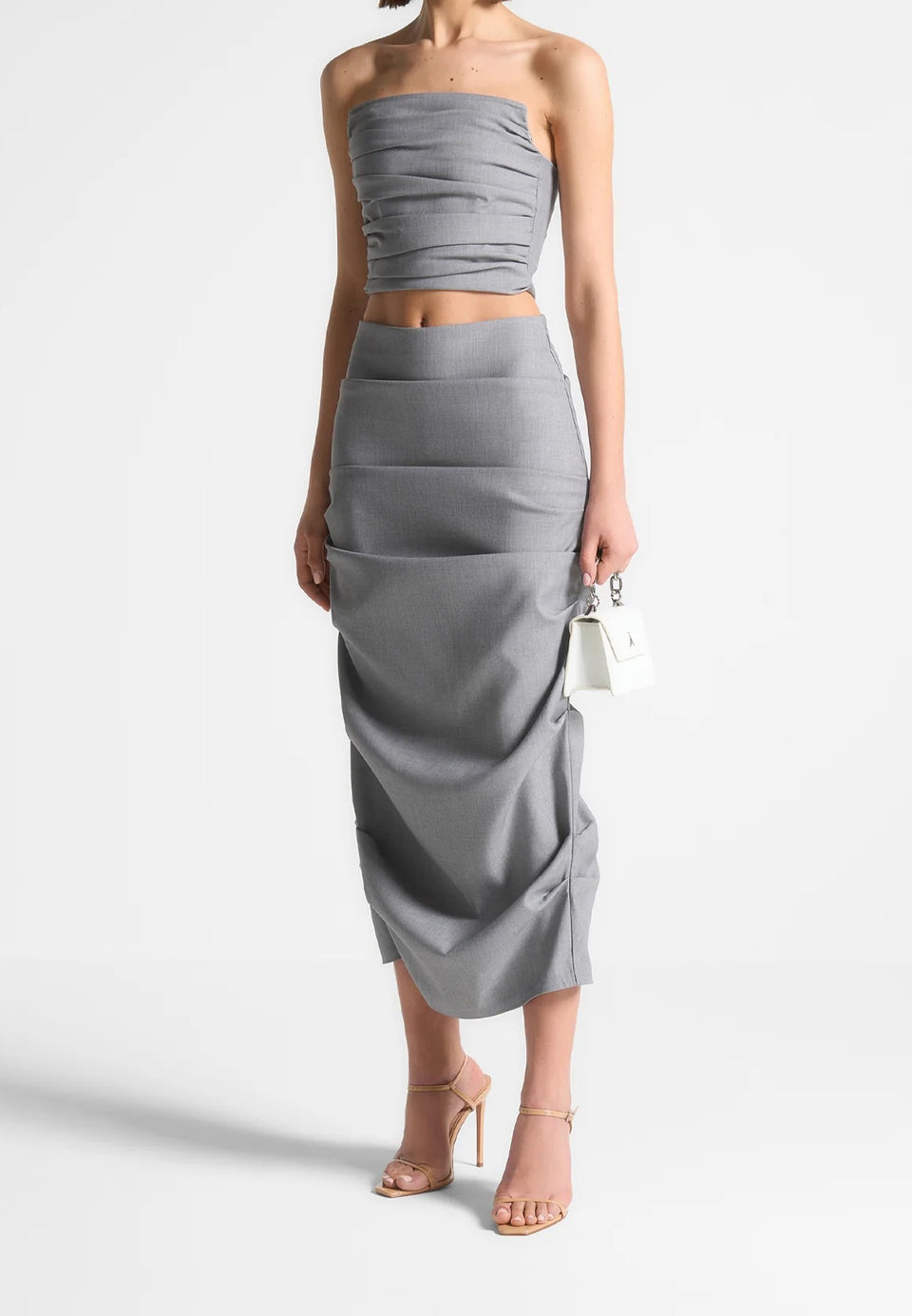 Pleated Bandeau Tailored Corset Top - Grey