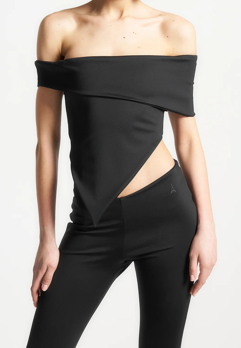 Angled Hem Bardot Top - Black