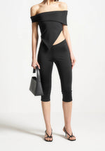 Angled Waist Capri Leggings - Black