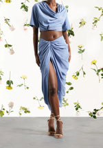 Asymmetric Drape Midaxi Skirt - Blue