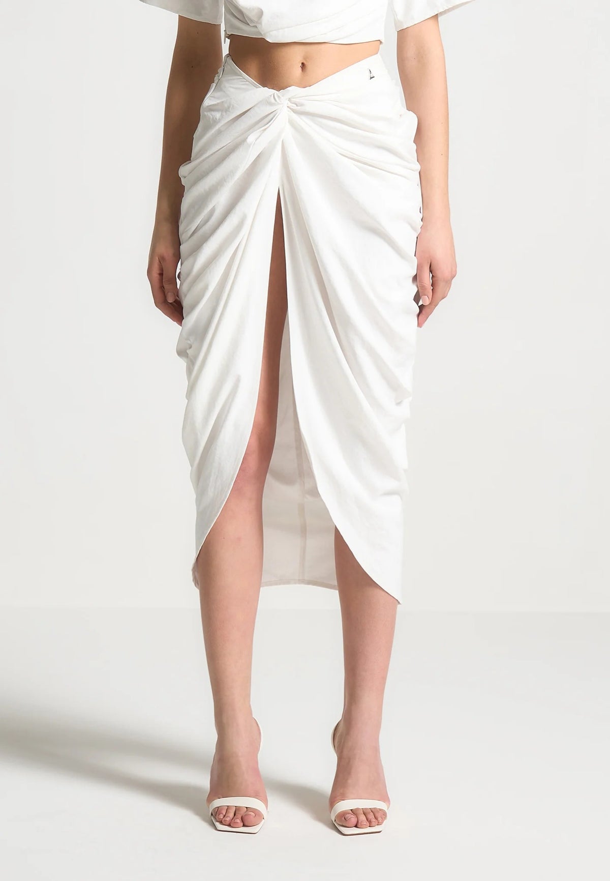 Asymmetric Drape Midaxi Skirt - White