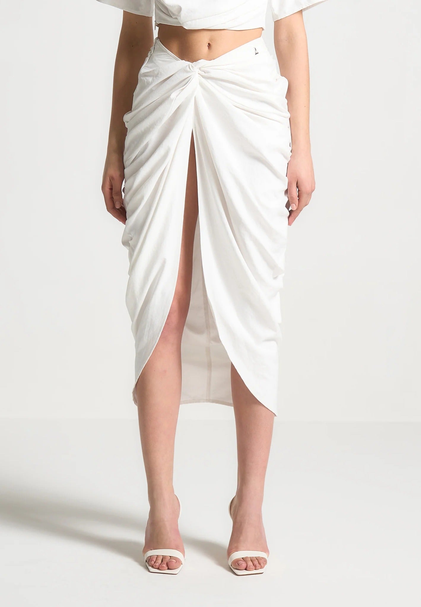 Asymmetric Drape Midaxi Skirt - White