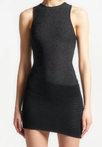Asymmetric Knit Mini Dress - Black Marl