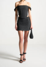 Bonnie - Boucle Bardot Corset Top - Black
