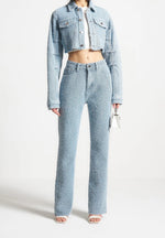 Sara - Boucle Straight Leg Jeans - Light Blue