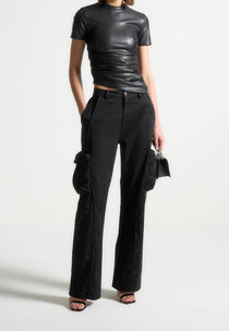 Rhinestone Contour Cargo Pants - Black