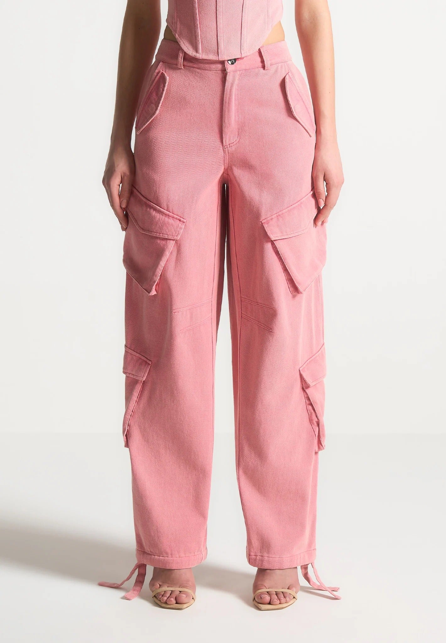 Anne - High Waisted Cargo Pants - Washed Pink