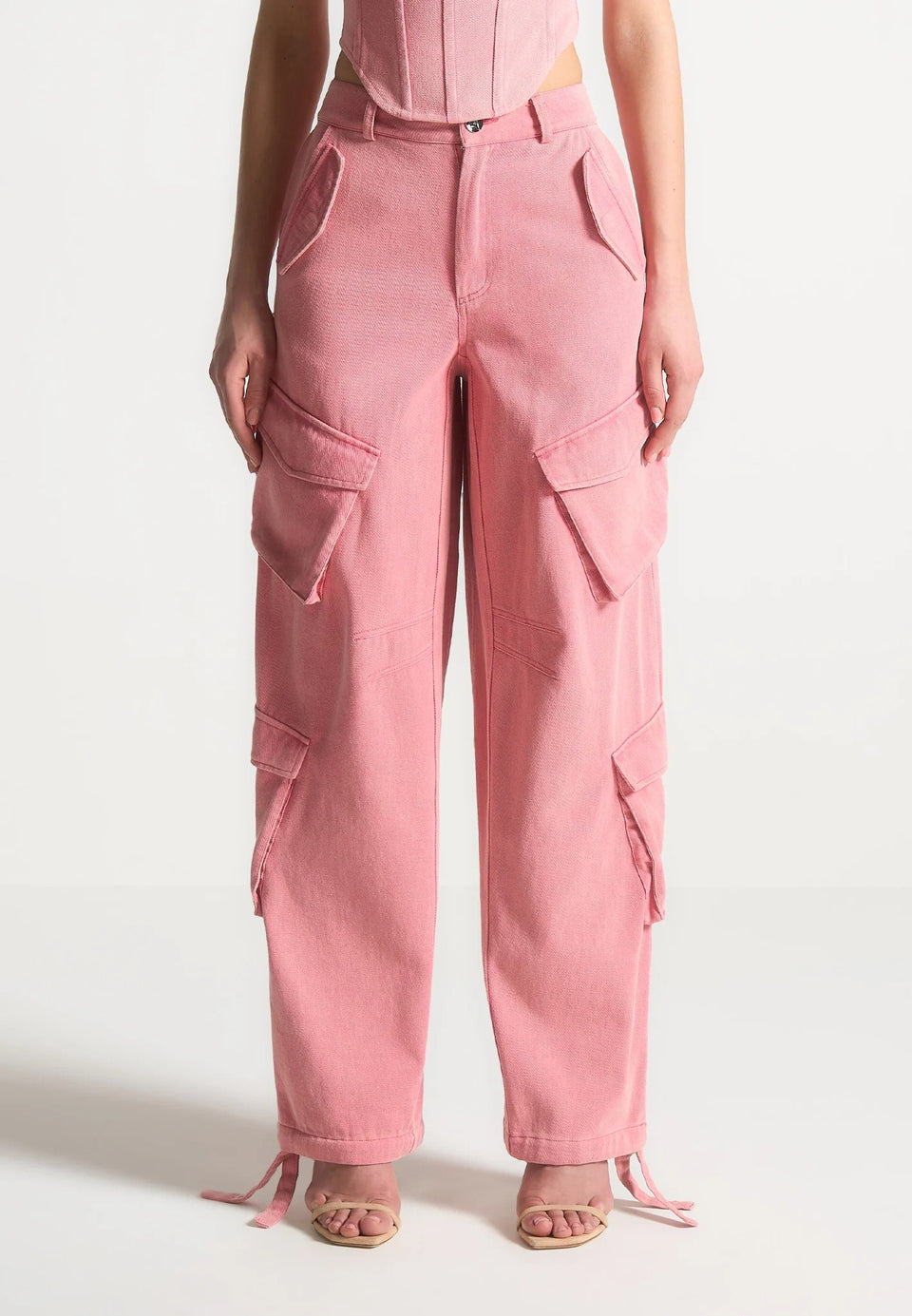 Anne - High Waisted Cargo Pants - Washed Pink