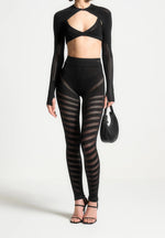High Waisted Knitted Spiral Contour Leggings - Black