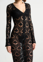 Knit Longline Cover Up Cardigan - Black