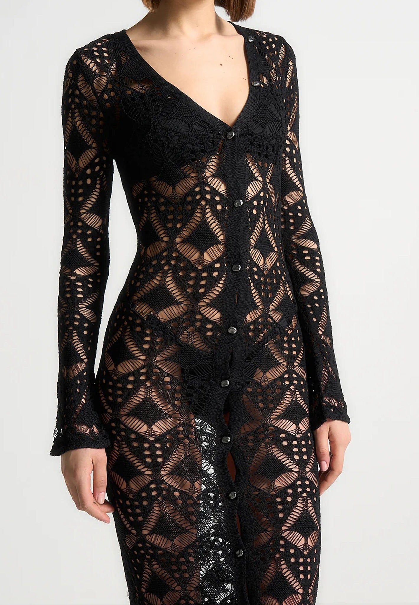 Knit Longline Cover Up Cardigan - Black