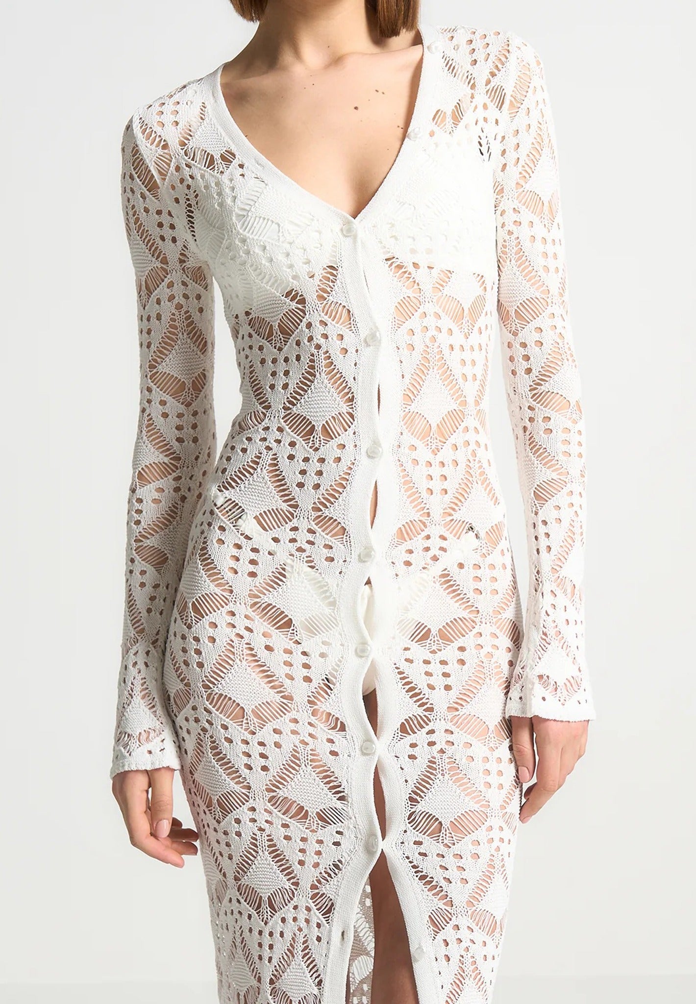 Knit Longline Cover Up Cardigan - Off White 
