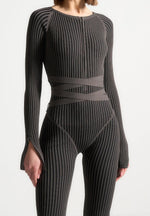 Knitted Two Tone Jumpsuit with Belt - Grey/Black