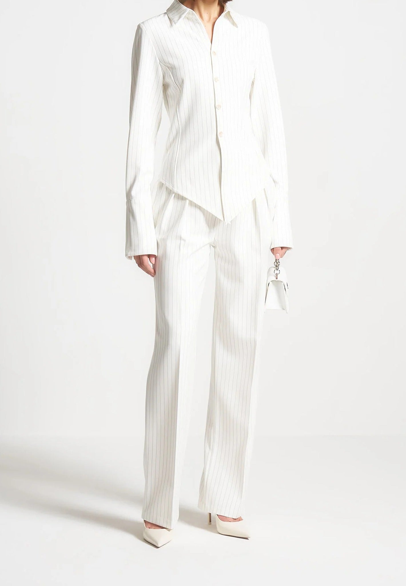 Sonia - Pinstripe Angled Shirt - White