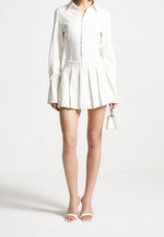 Rina - Pinstripe Pleated Skort - White