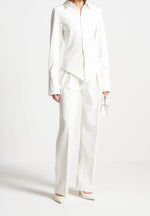 Julie - Pinstripe Twin Pleat Tailored Trousers - White