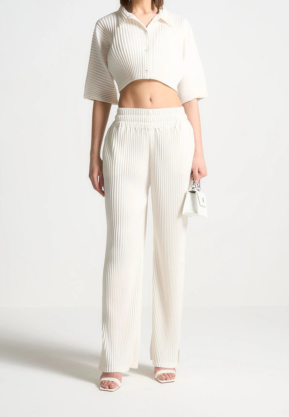 Mona - Pleated Cropped Shirt - Off White