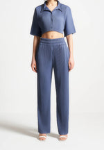 Mona - Pleated Cropped Shirt - Blue