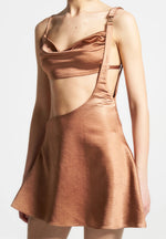 Satin Bralette Fluted Mini Dress - Bronze