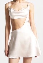 Satin Bralette Fluted Mini Dress - Pearl