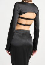 Satin Drape Bandeau Bolero Top - Black
