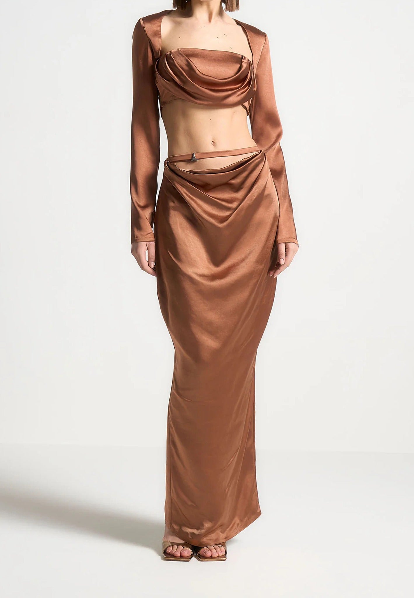 Satin Drape Bandeau Bolero Top - Bronze