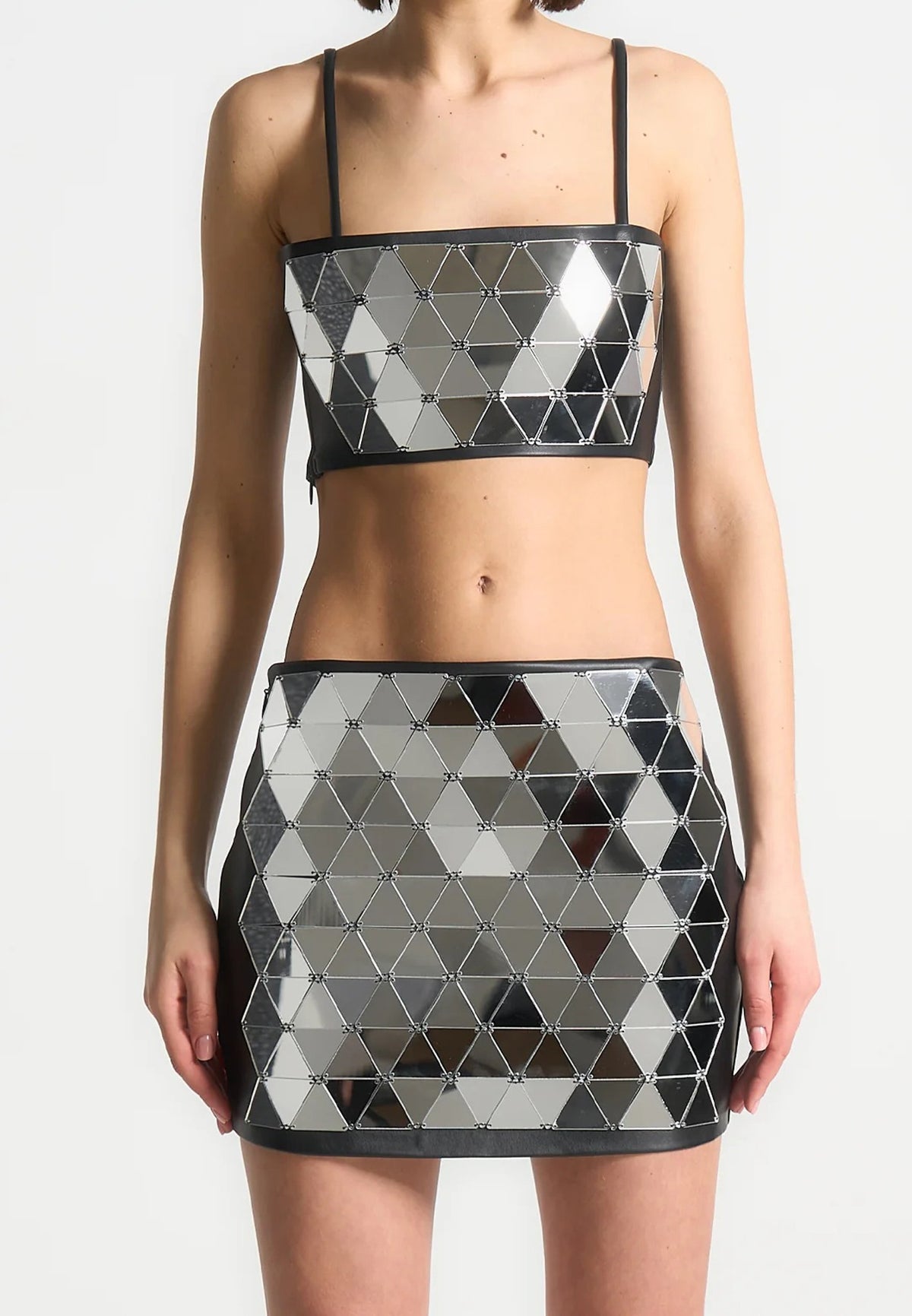 Leather Mirrored Bandeau Top - Silver/Black