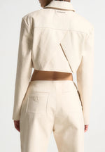 Wide Shoulder Cropped Denim Jacket - Cream