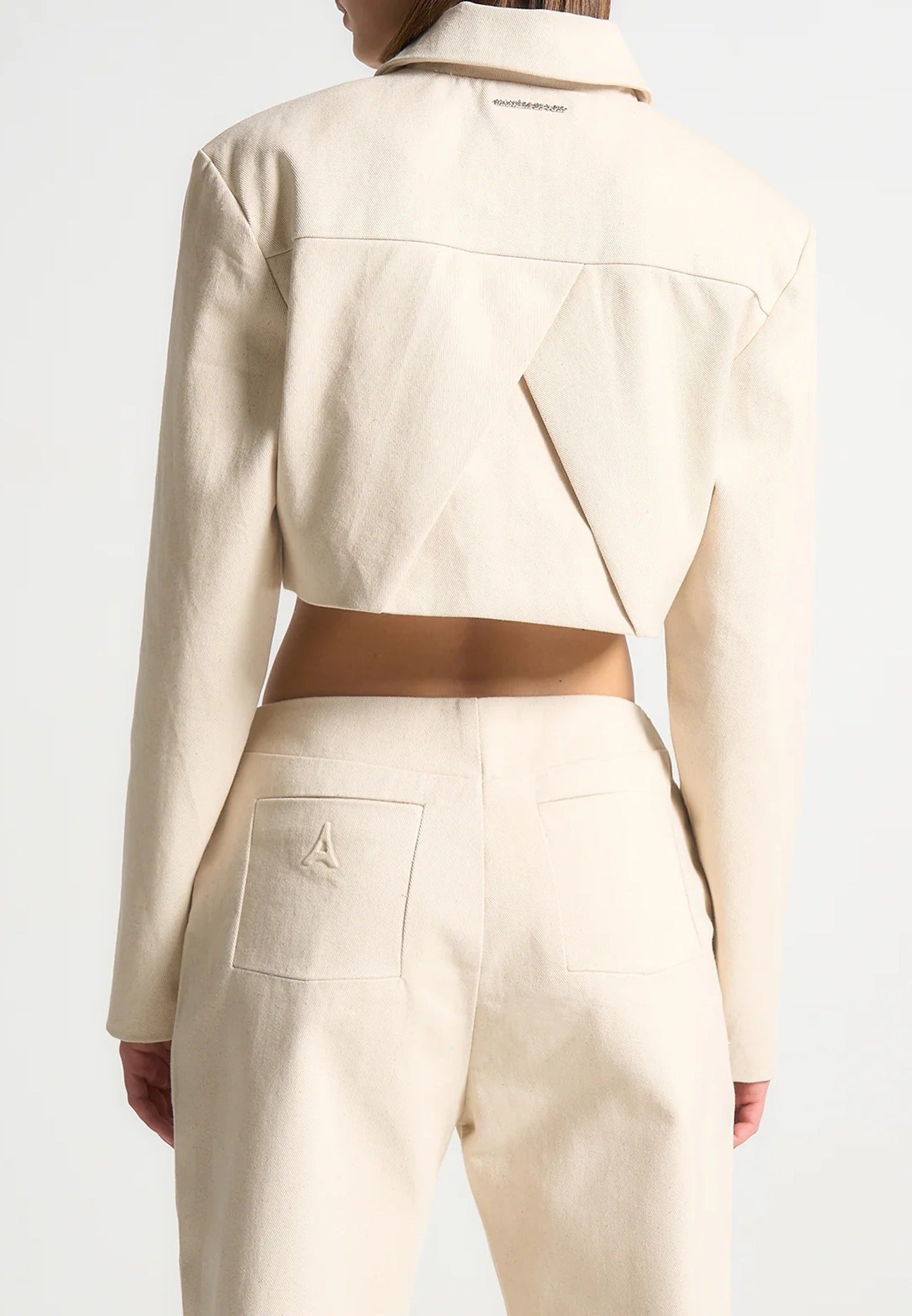 Wide Shoulder Cropped Denim Jacket - Cream