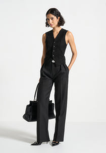 Julie - Tailored Twin Pleat Trousers - Black