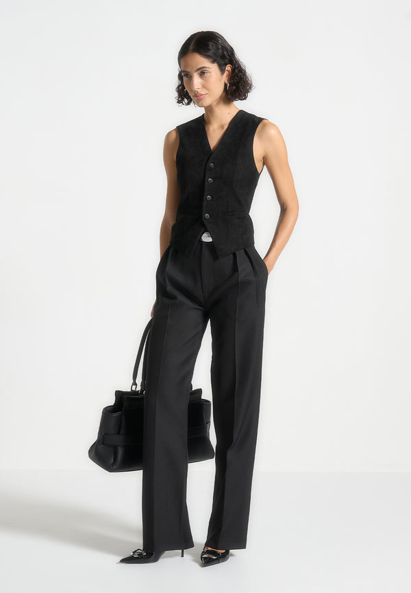 Julie - Tailored Twin Pleat Trousers - Black