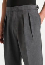 Pierre - Relaxed Fit Hatched Tailored Trousers - Grey