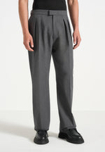 Pierre - Relaxed Fit Hatched Tailored Trousers - Grey