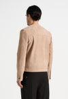 Maxime - Suede Zip Jacket With Contrast Stitch - Beige