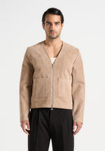Maxime - Suede Zip Jacket With Contrast Stitch - Beige