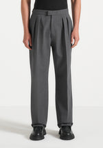Pierre - Relaxed Fit Hatched Tailored Trousers - Grey