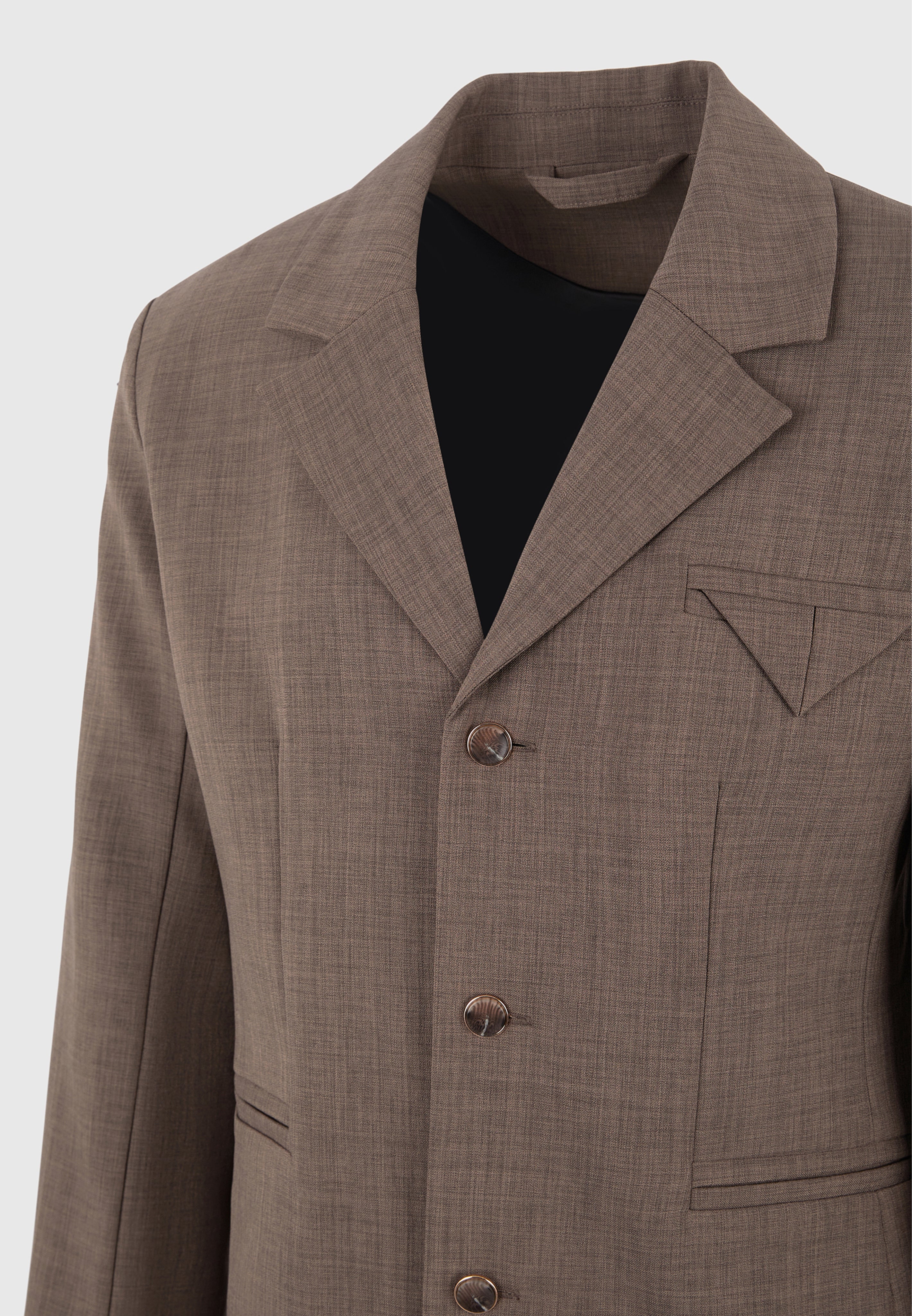 Bastien - Single Breasted Hatched Tailored Suit Jacket - Light Brown