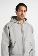 Ivan - Whipstitch Raglan Effect Zip Hoodie - Light Grey