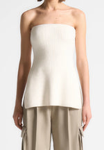 Rib Knit Longline Bandeau Top - Off White