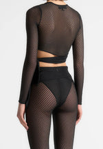 Ribbed Sheer Top with Tie - Black