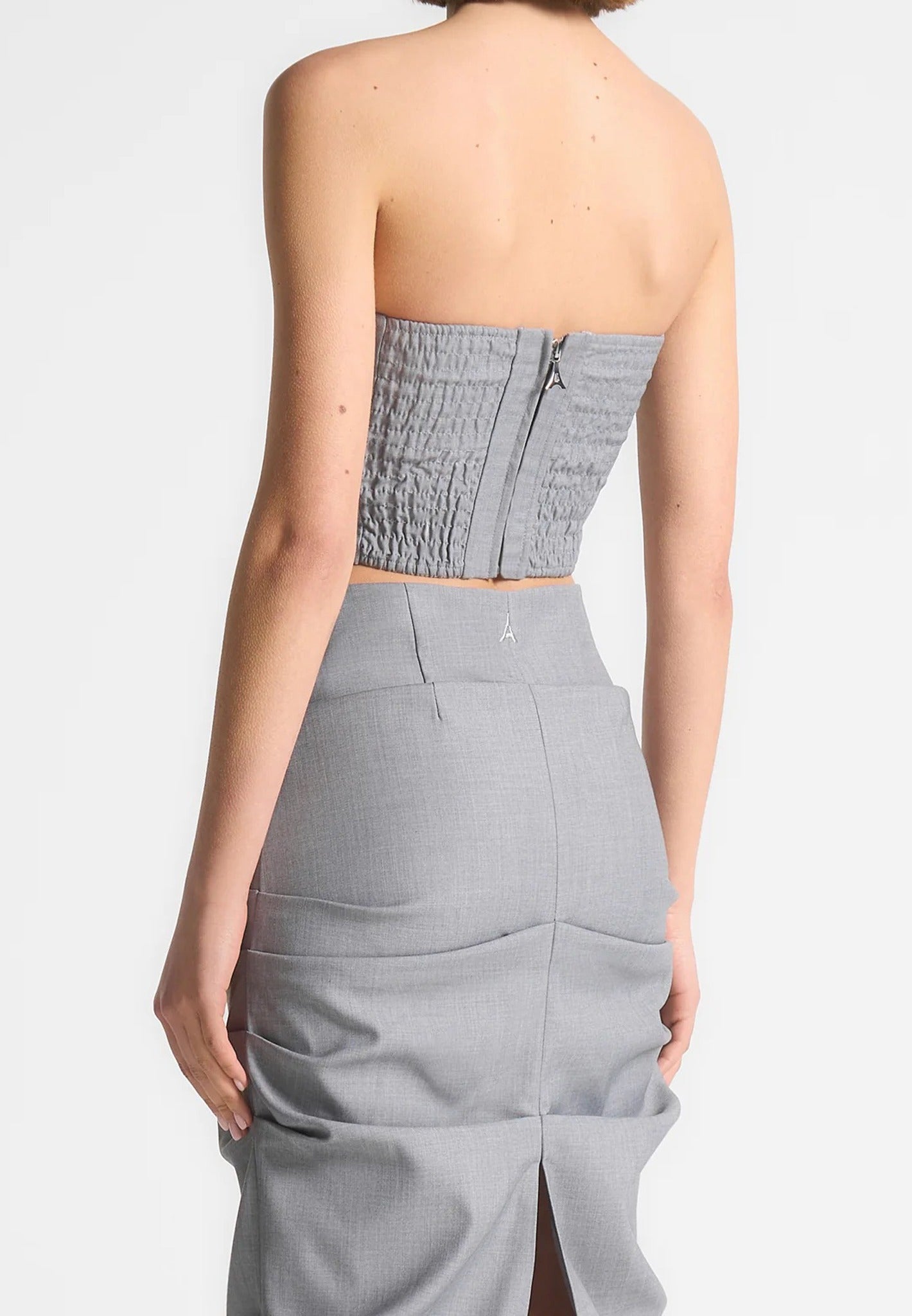 Pleated Bandeau Tailored Corset Top - Grey