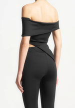 Angled Hem Bardot Top - Black