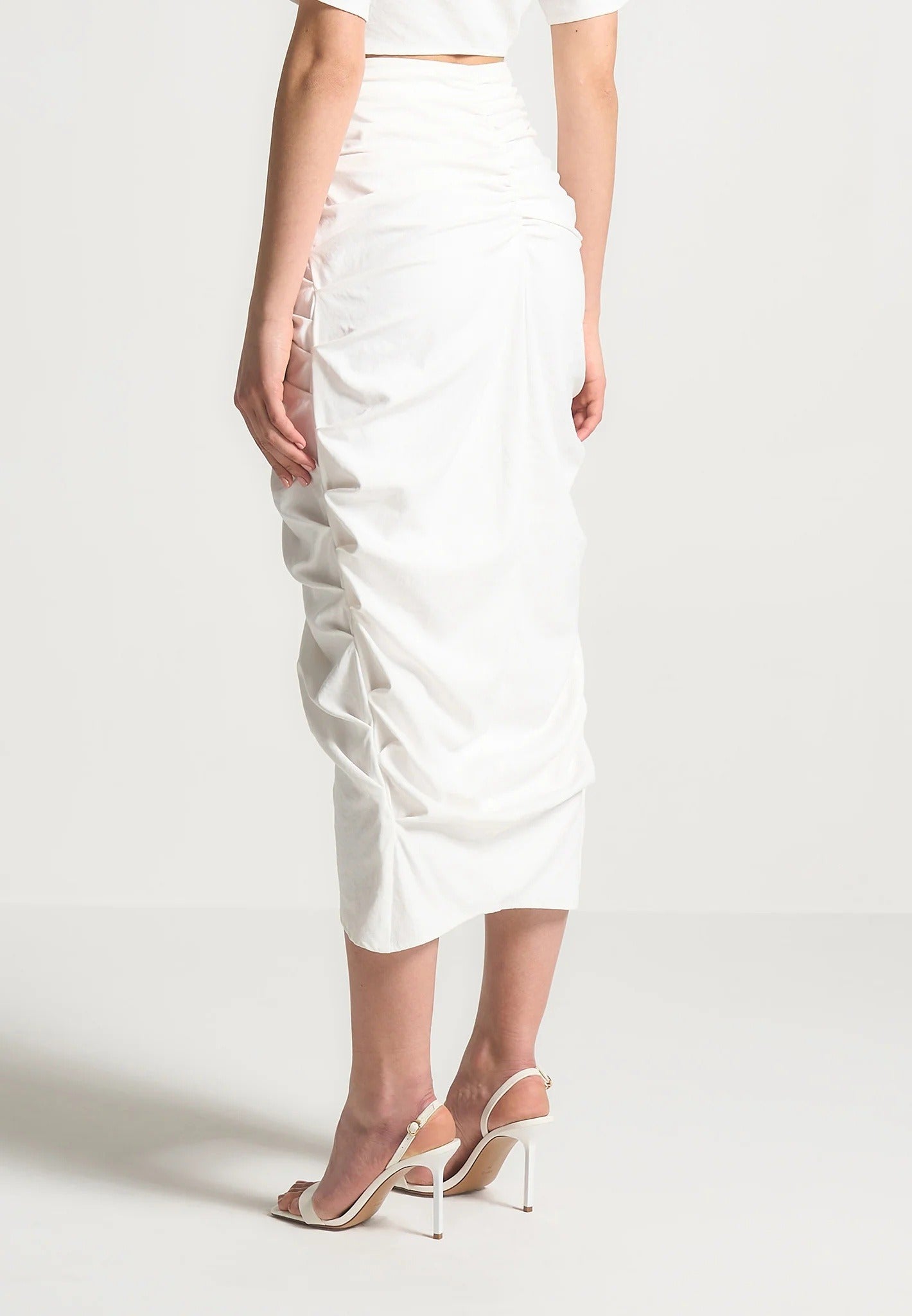 Asymmetric Drape Midaxi Skirt - White