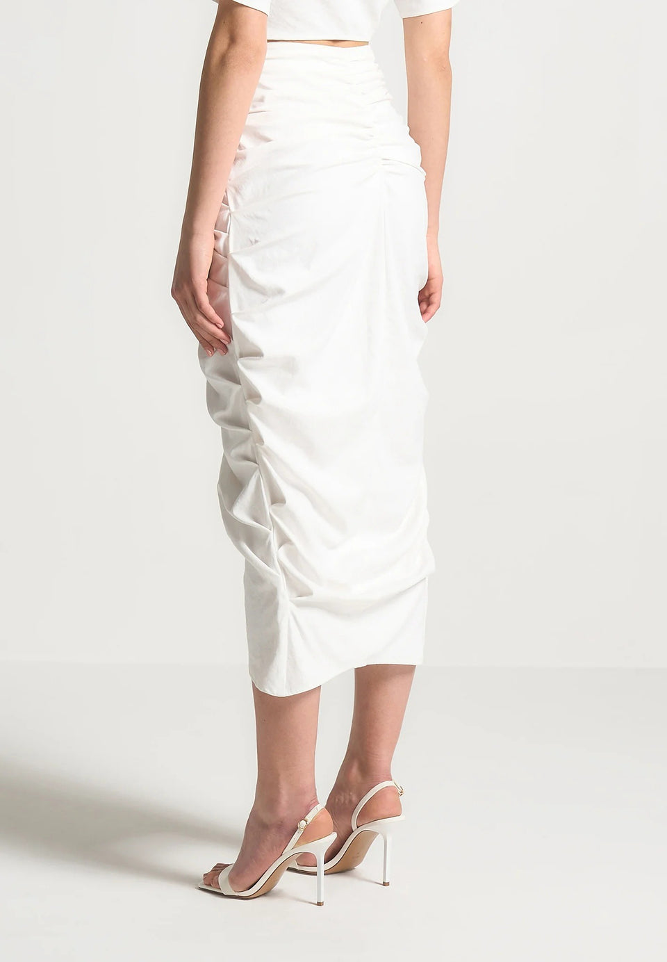Asymmetric Drape Midaxi Skirt - White
